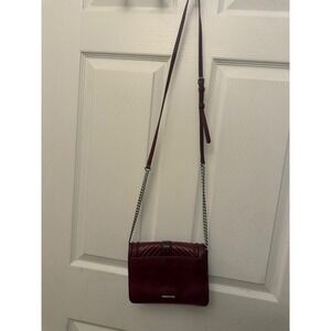 Rebecca Minkoff Small Love‎ Crossbody Bag Burgundy Quilted Leather Silver Hardwa